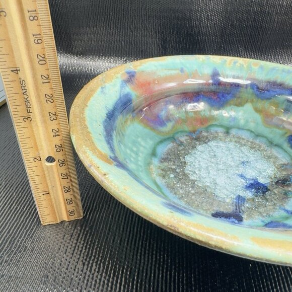 1980s Hand Made Pottery Dish Bowl Large Crystalline Glaze 8inch Recycle Center - Picture 7 of 14